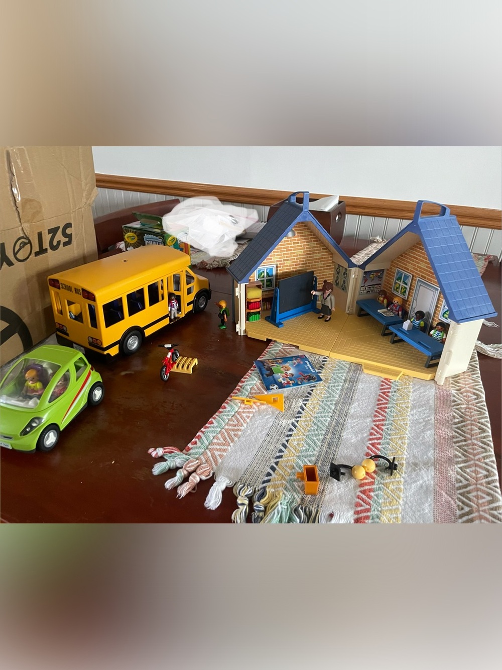Playmobil School Bus & Classroom Playset - Yellow plus Green Hatchback